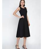 Fabnest Women's black cotton flex multi paneled sleeveless dress