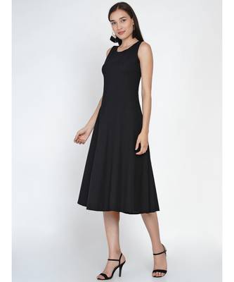 Fabnest Women's black cotton flex multi paneled sleeveless dress 3