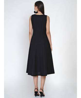 Fabnest Women's black cotton flex multi paneled sleeveless dress 4