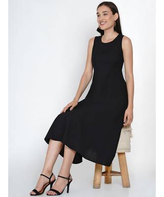 Fabnest Women's black cotton flex multi paneled sleeveless dress 5