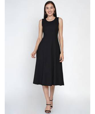 Fabnest Women's black cotton flex multi paneled sleeveless dress 6