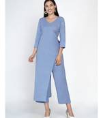 cotton flex blue jumpsuit with an overlap panel and tie up