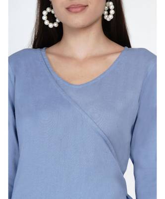 cotton flex blue jumpsuit with an overlap panel and tie up 2