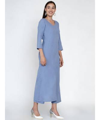 cotton flex blue jumpsuit with an overlap panel and tie up 3