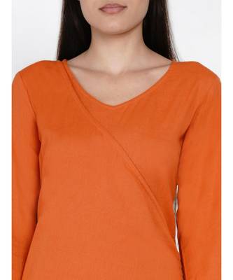cotton flex rust orange jumpsuit with an overlap panel and tie up 2