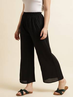 Fabclub Women Rayon Solid Plain Free Size Palazzo (Black) 1