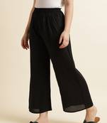 Fabclub Women Rayon Solid Plain Free Size Palazzo (Black)