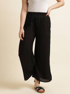 Fabclub Women Rayon Solid Plain Free Size Palazzo (Black) 2