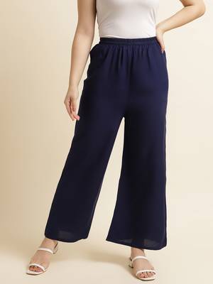 Fabclub Women Rayon Solid Plain Free Size Palazzo (Navy Blue) 1