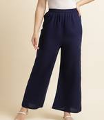 Fabclub Women Rayon Solid Plain Free Size Palazzo (Navy Blue)