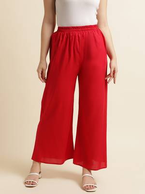 Fabclub Women Rayon Solid Plain Free Size Palazzo (Red) 1