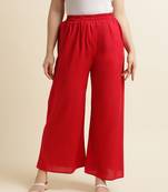 Fabclub Women Rayon Solid Plain Free Size Palazzo (Red)