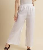 Fabclub Women Rayon Solid Plain Free Size Palazzo (Off White)