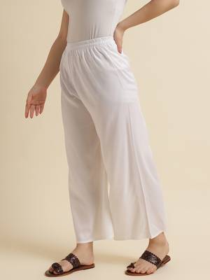 Fabclub Women Rayon Solid Plain Free Size Palazzo (Off White) 2