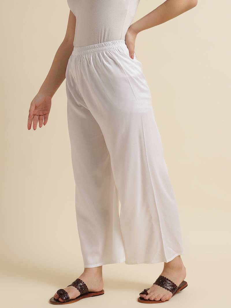 Fabclub Women Rayon Solid Plain Free Size Palazzo (Off White)