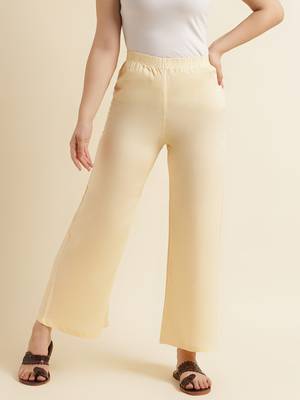 Fabclub Women Rayon Solid Plain Free Size Palazzo (Beige) 1