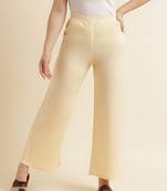 Fabclub Women Rayon Solid Plain Free Size Palazzo (Beige)