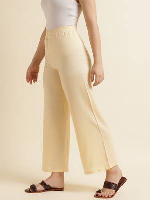 Fabclub Women Rayon Solid Plain Free Size Palazzo (Beige) 2