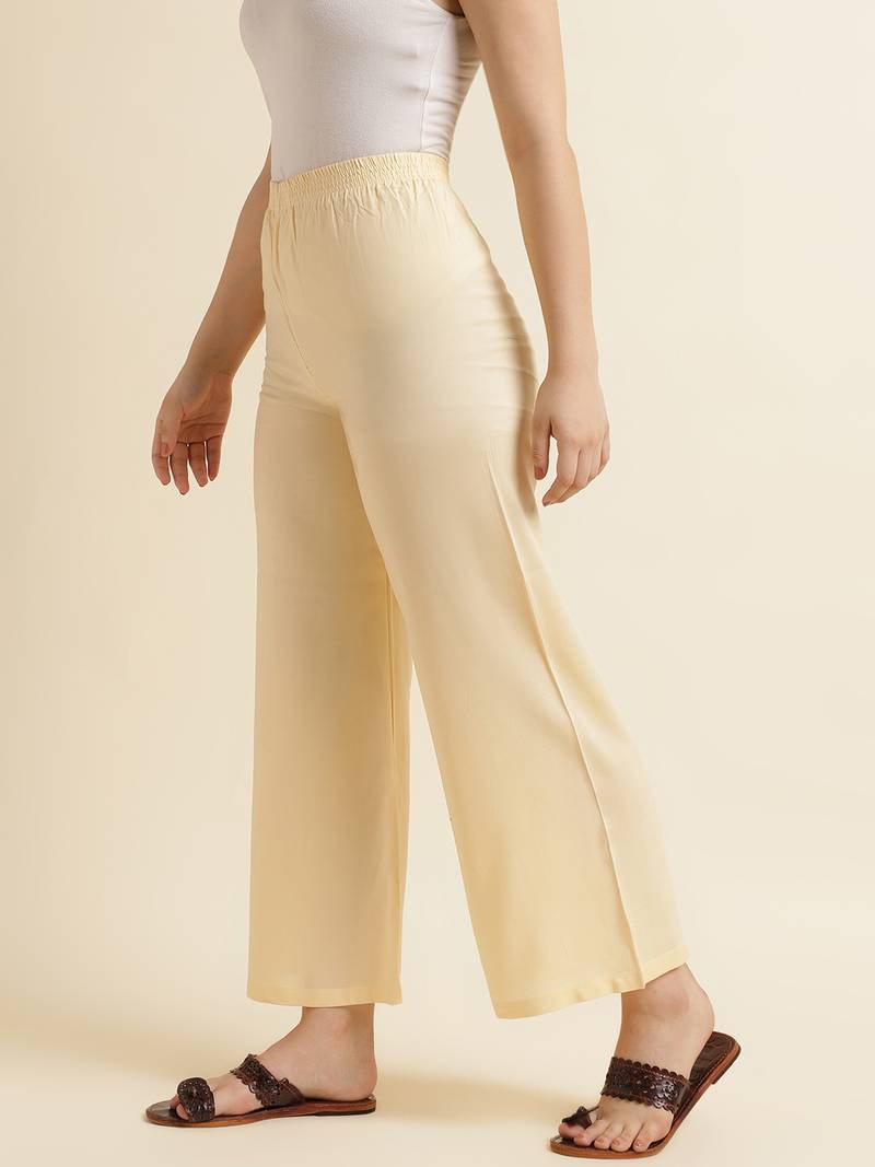 Fabclub Women Rayon Solid Plain Free Size Palazzo (Beige)