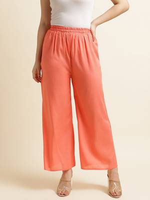 Fabclub Women Rayon Solid Plain Free Size Palazzo (Peach) 1