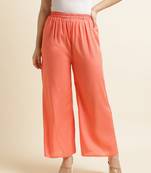 Fabclub Women Rayon Solid Plain Free Size Palazzo (Peach)