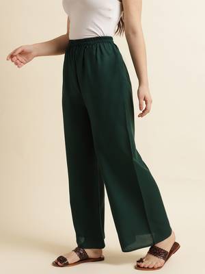 Fabclub Women Rayon Solid Plain Free Size Palazzo (Dark Green) 1