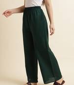 Fabclub Women Rayon Solid Plain Free Size Palazzo (Dark Green)