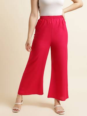 Fabclub Women Rayon Solid Plain Free Size Palazzo (Pink) 1