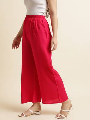 Fabclub Women Rayon Solid Plain Free Size Palazzo (Pink) 2