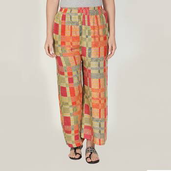 Fabclub Women Rayon Checkered Printed Designer Free Size Palazzo (Multicolor) 1
