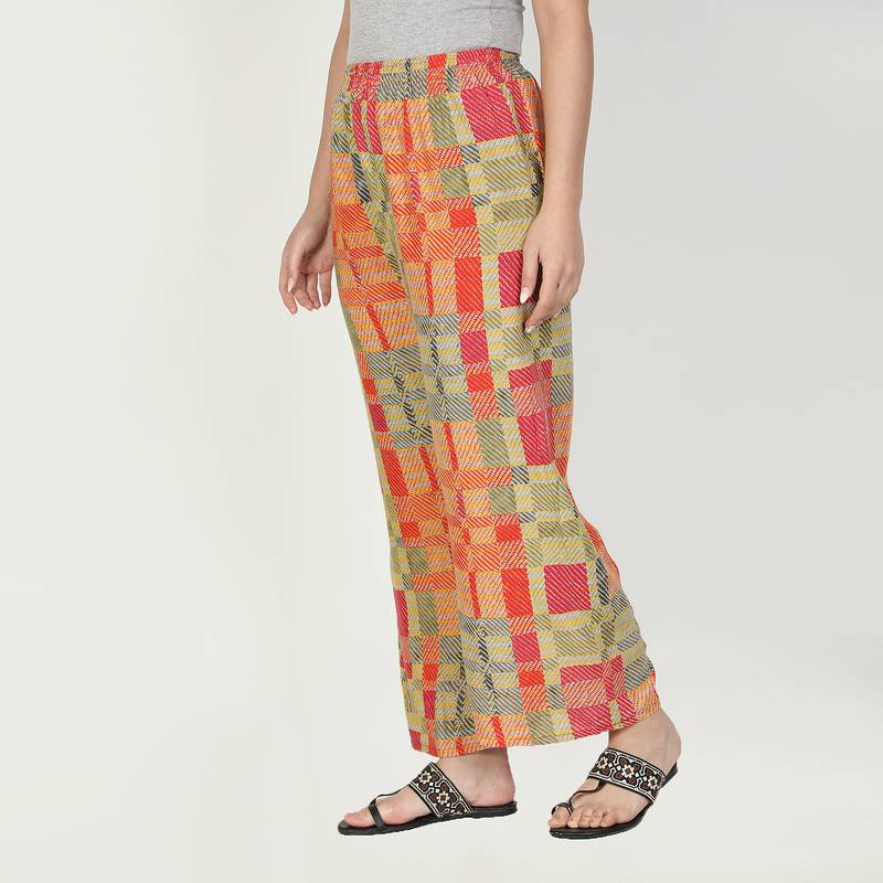 Fabclub Women Rayon Checkered Printed Designer Free Size Palazzo (Multicolor)