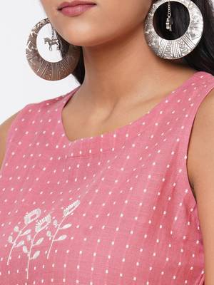 Cotton slub kantha stripes kurta with block print 7