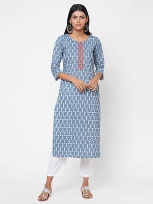 Flex print kurta with embroidery 1