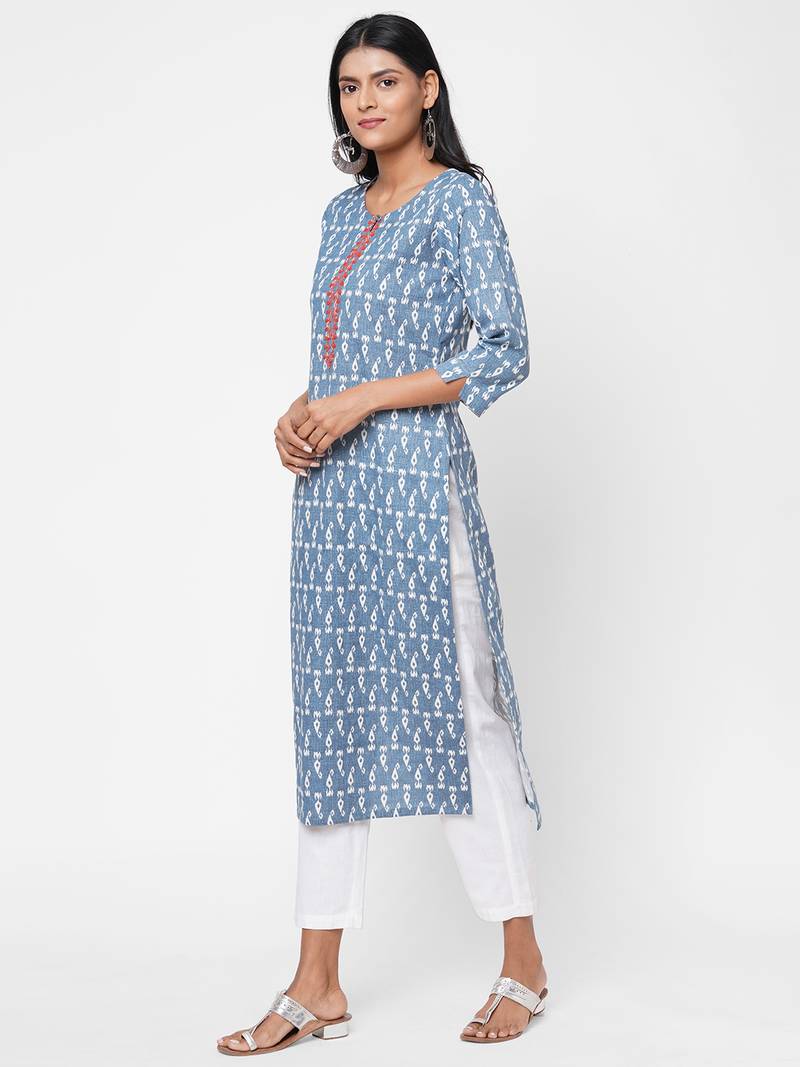 Flex print kurta with embroidery