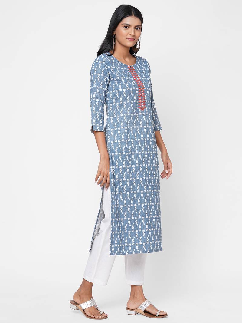 Flex print kurta with embroidery