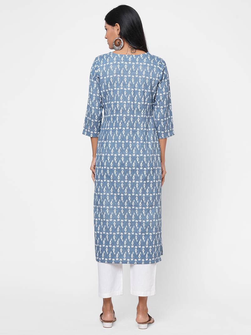 Flex print kurta with embroidery