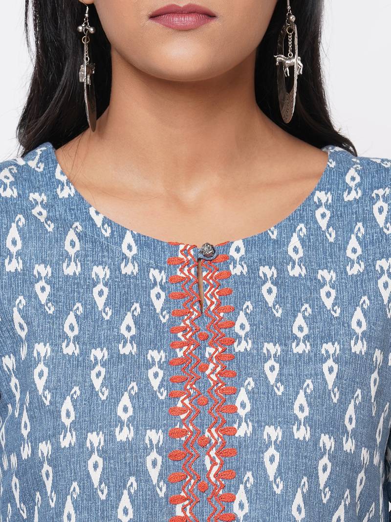 Flex print kurta with embroidery