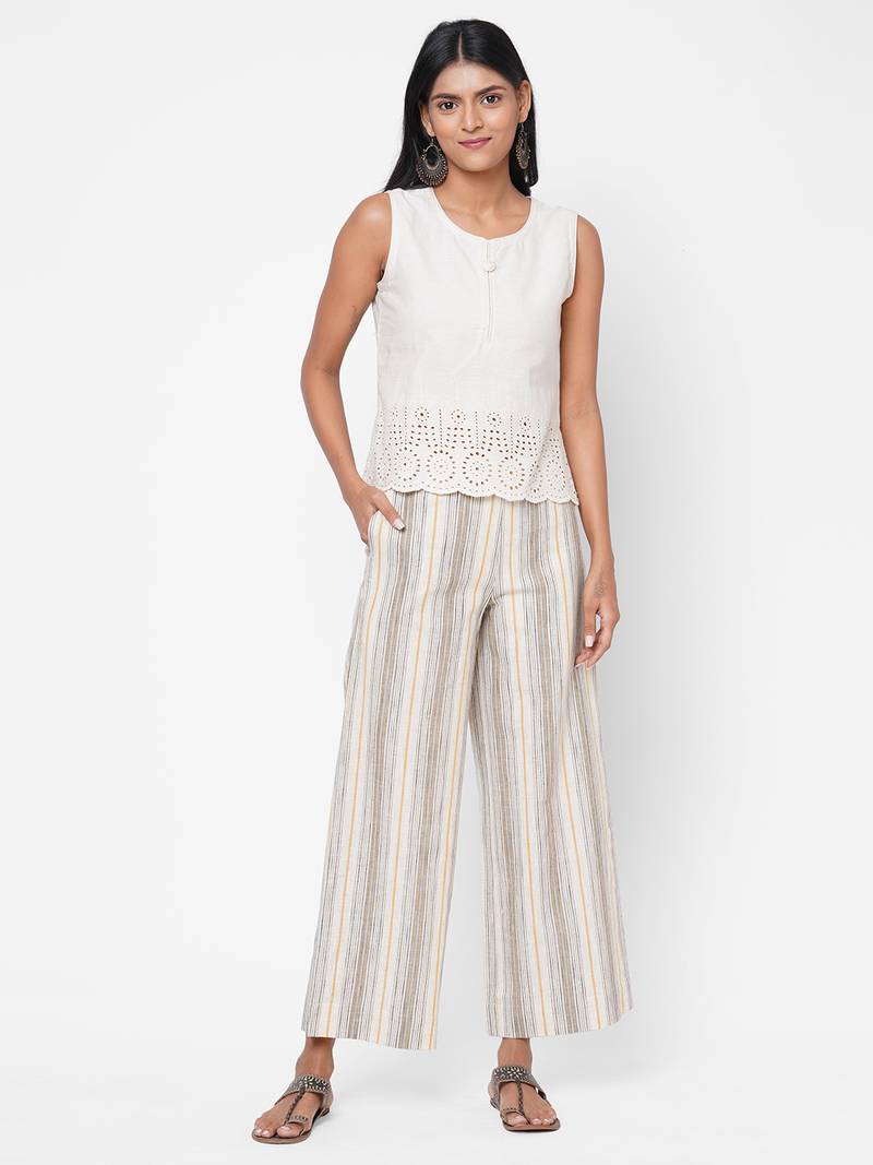 Schiffli-embroidered crop top
