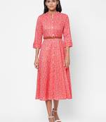 A-line Bandhani printed dress with leather belt