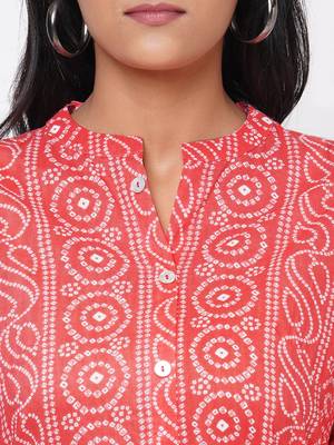 A-line Bandhani printed dress with leather belt 6