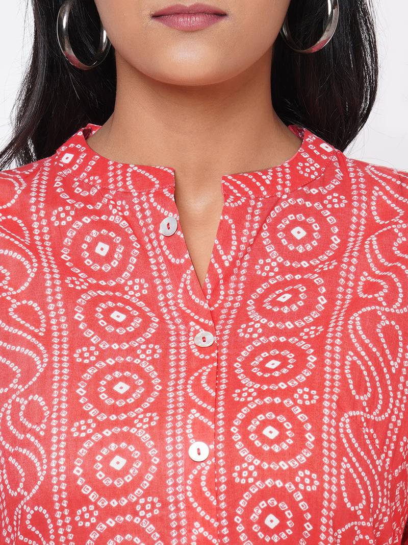 A-line Bandhani printed dress with leather belt