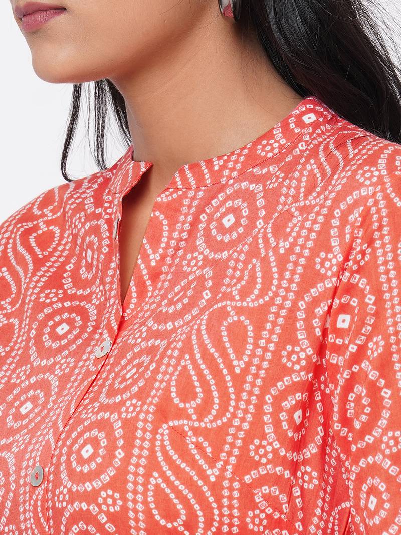 A-line Bandhani printed dress with leather belt