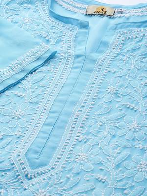 Ada Hand Embroidered Blue Georgette Lucknowi Chikankari Kurta - A95484 5