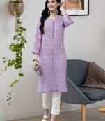 Hand Embroidered Mauve Faux Georgette Lucknow Chikankari Kurta