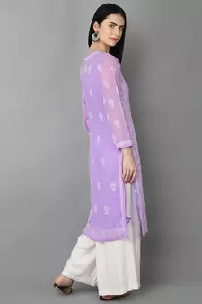 Hand Embroidered Mauve Faux Georgette Lucknow Chikankari Kurta