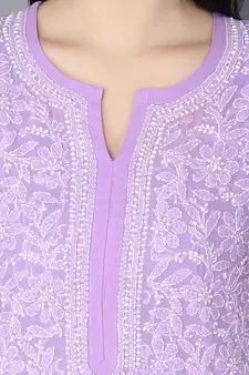 Hand Embroidered Mauve Faux Georgette Lucknow Chikankari Kurta