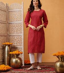 Hand Embroidered Red Cotton Lucknow Chikan Indian Women Kurta