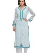 Ada Hand Embroidered Blue Faux Georgette Chikankari Kurti 