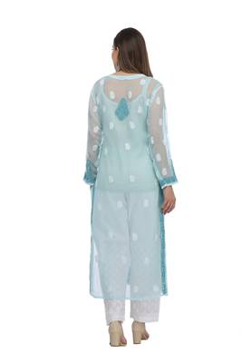 Ada Hand Embroidered Blue Faux Georgette Chikankari Kurti  2