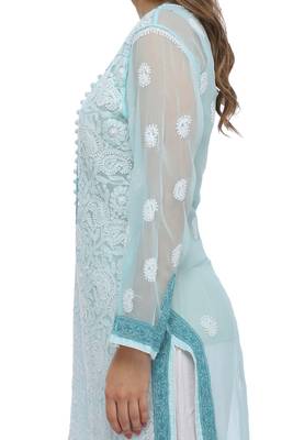 Ada Hand Embroidered Blue Faux Georgette Chikankari Kurti  3